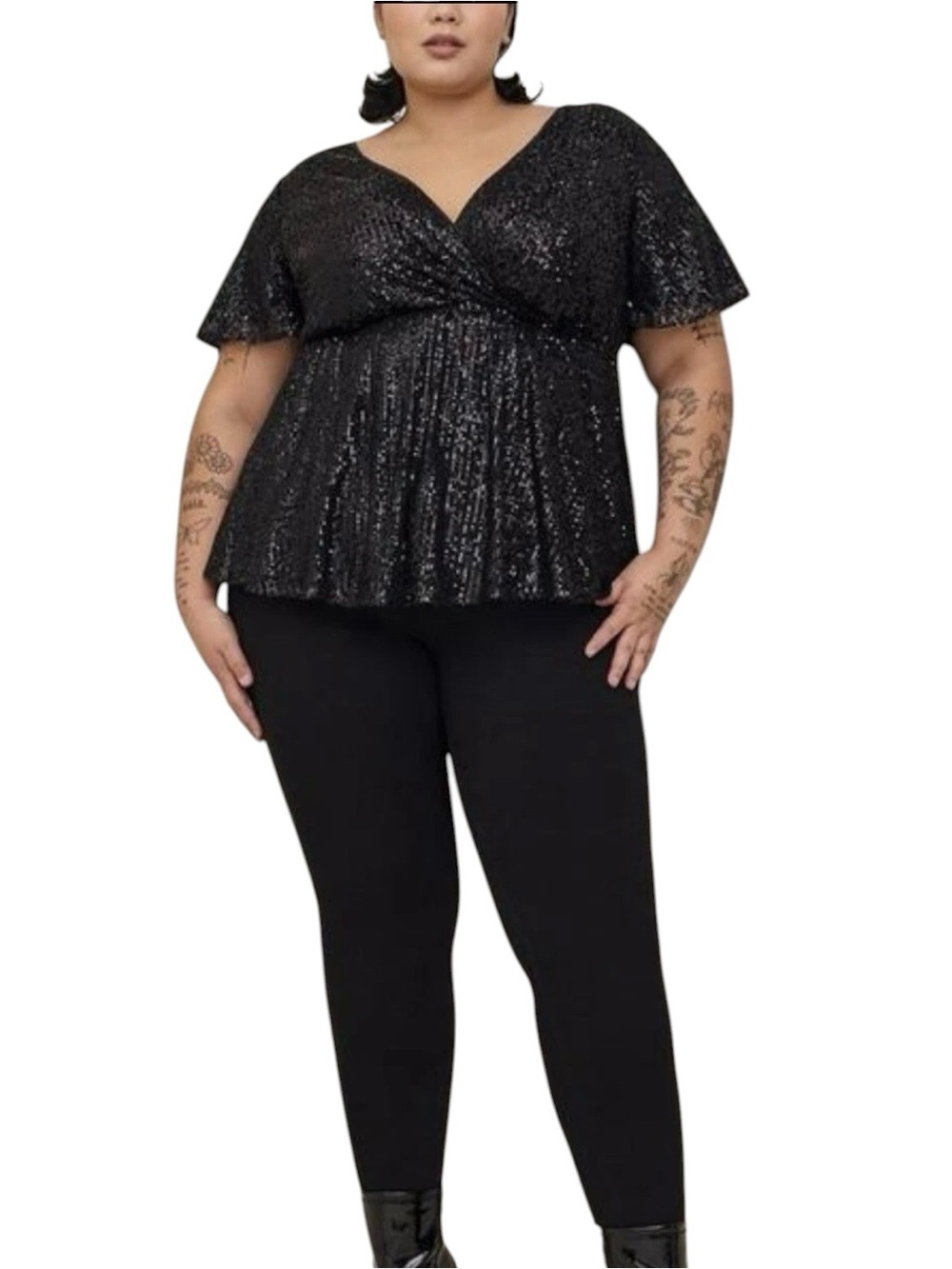 Torrid Black Lily Babydoll Sequin Surplice Blouse Size 0 12 Large Holiday Top